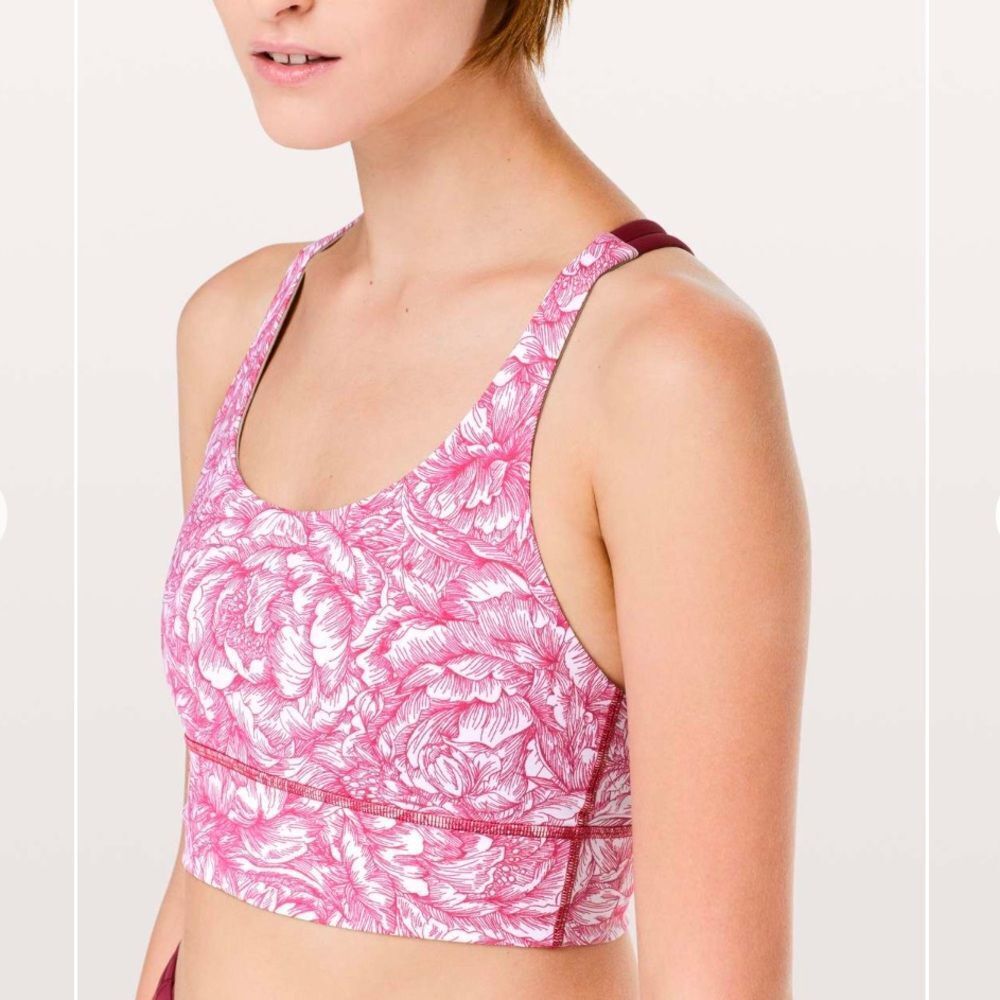 lululemon athletica Energy Bra Long Line in Star Ruby Pink Floral bloom
